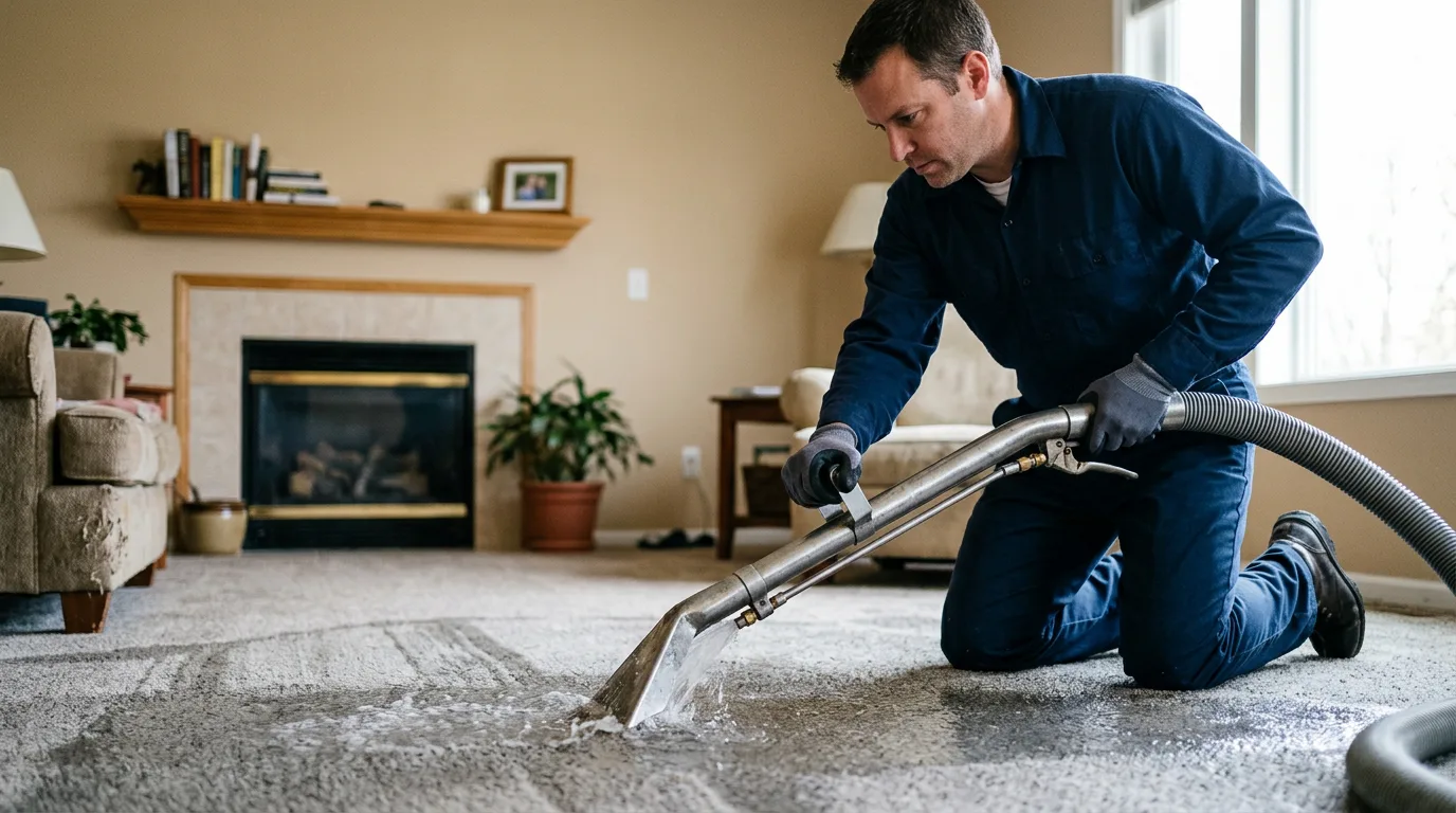 Water damage restoration technician working near Bryant, IN